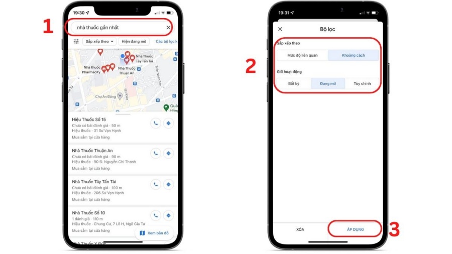 Sử dụng các bộ lọc để tìm kiếm -> Bấm Áp dụng