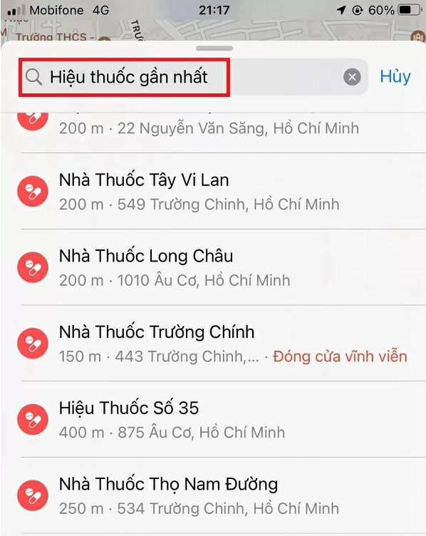 Tìm tiệm thuốc gần đây nhất ở đâu trên bản đồ Iphone