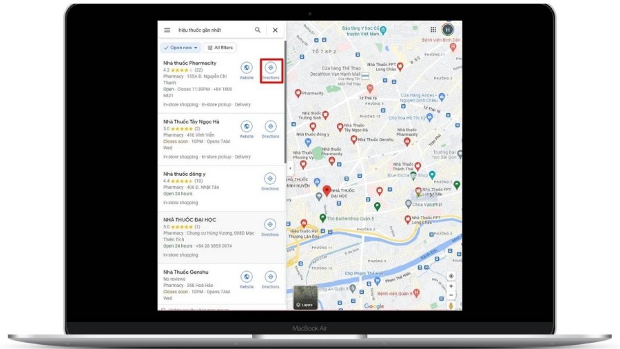 Chọn vào biểu tượng chỉ đường “Directions”.