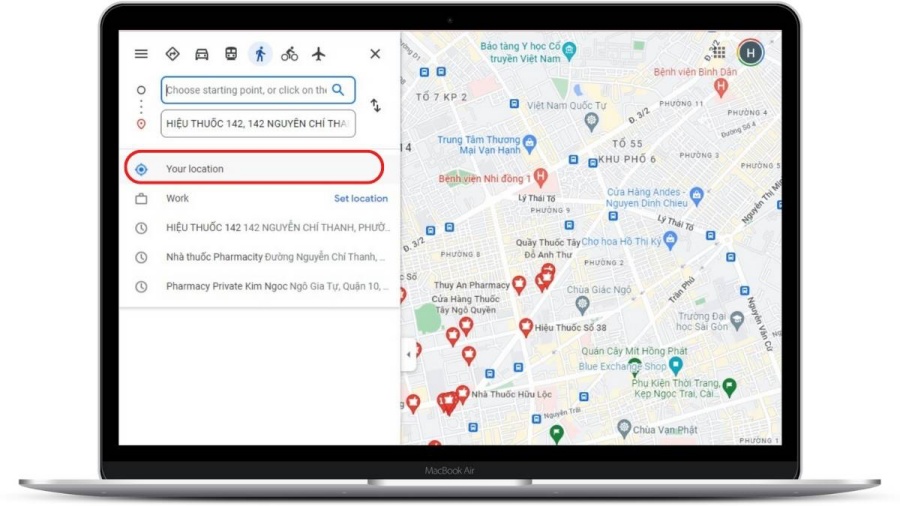 Chọn vào “Your location” để định vị vị trí gần nhất của bạn.