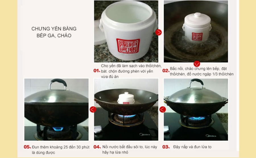 Cách chưng yến bằng bếp ga, chảo