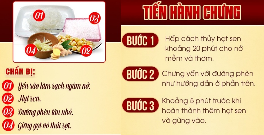 Cách chưng yến táo đỏ với hạt sen