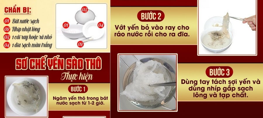 Cách sơ chế, làm sạch và ngâm nở tổ yến thô