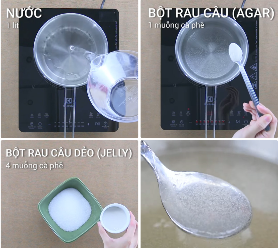 Đun hỗn hợp rau câu