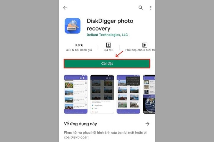 Tải ứng dụng DiskDigger Photo Recovery trên CH Play về máy Android