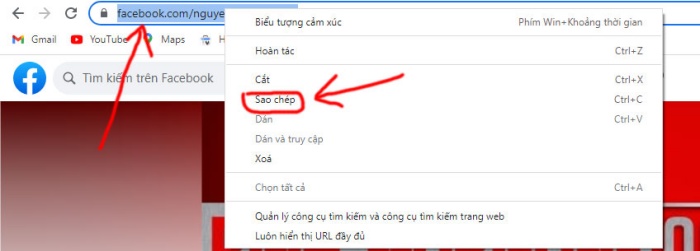 Bạn vào trang cá nhân của người đó -> Nhấn chọn tất cả đường link phía trên -> Ấn chuột phải và chọn sao chép.