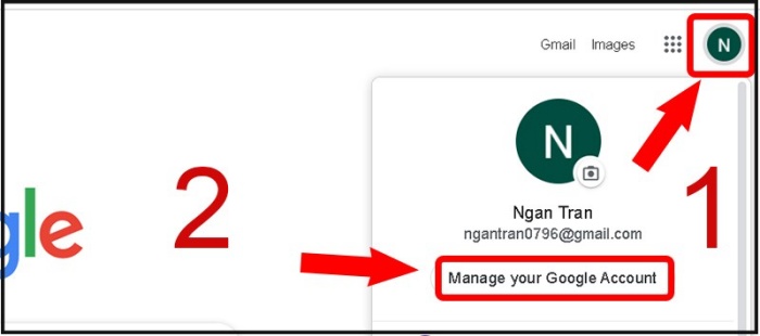 Bạn chọn ảnh đại diện -> Bấm vào Manage Your Google Account