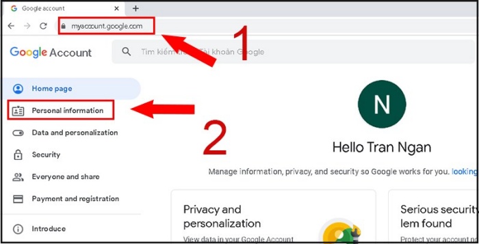 Nhấn chọn Personal Information