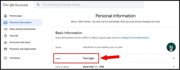 Vào mục Name và đổi tên