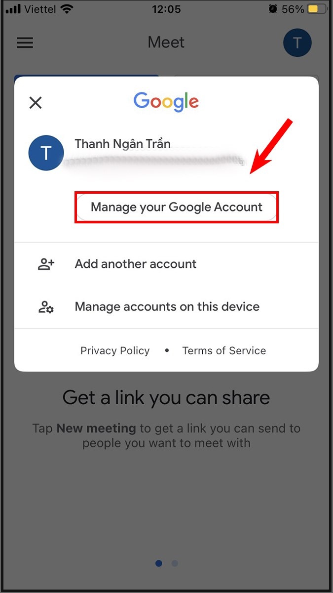 Nhấn chọn Manage Your Google Account