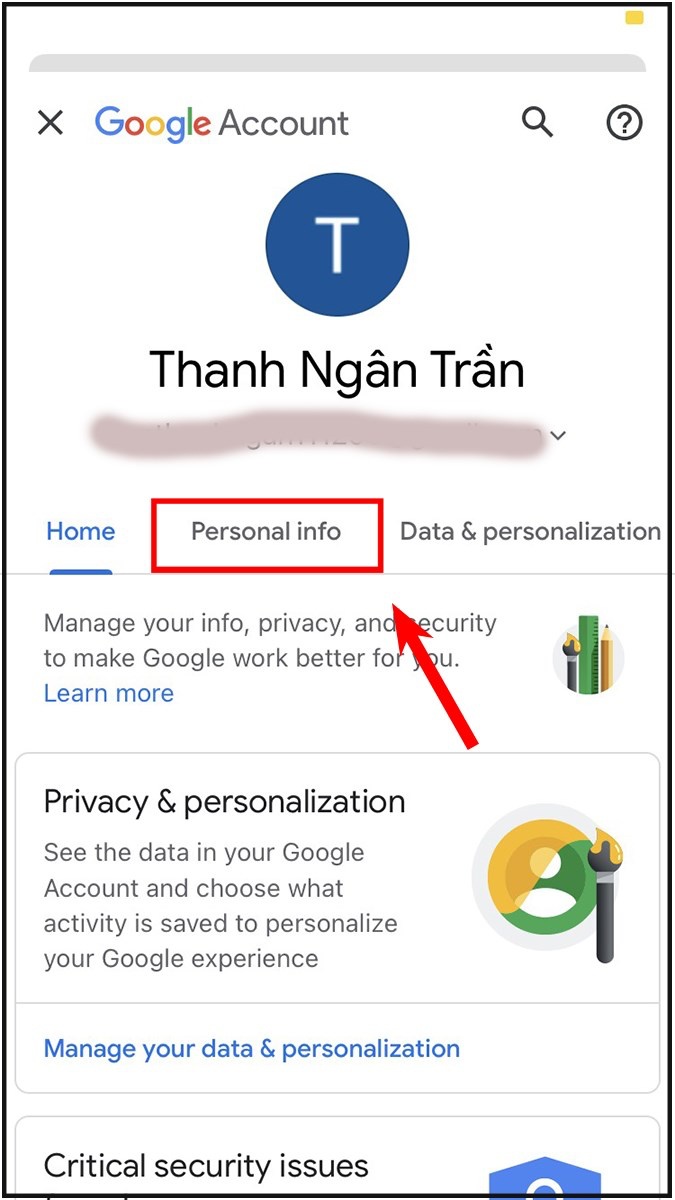 Bấm chọn Personal Information