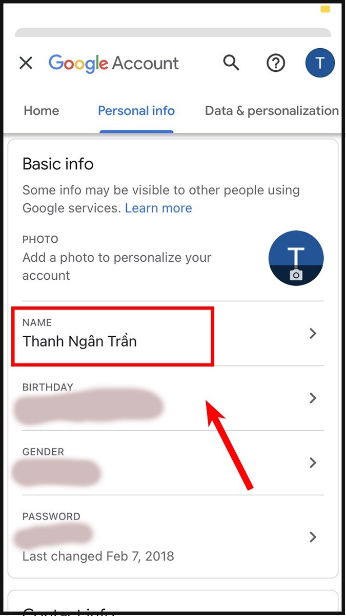 Vào Name để đổi tên