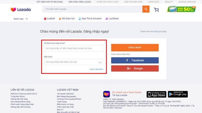 Đăng nhập vào tài khoản Lazada của bạn.