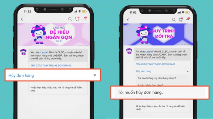 Vào Hủy đơn hàng -> Nhấn chọn vào Tôi muốn hủy đơn hàng.