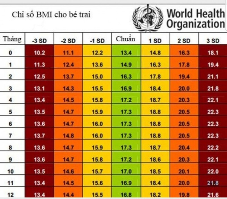 Bảng cân nặng bé trai từ 1-12 tháng qua chỉ số BMI