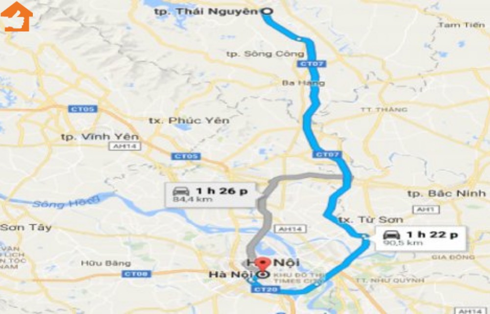 Bản đồ dự án cao tốc Hà Nội Thái Nguyên