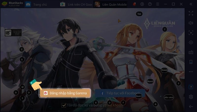 Vào game Liên Quân trên thiết bị -> Ấn chọn Đăng nhập bằng Garena.