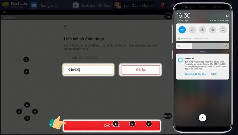 Nhập mã xác nhận vào ô trống -> Bấm nút Xác Thực.