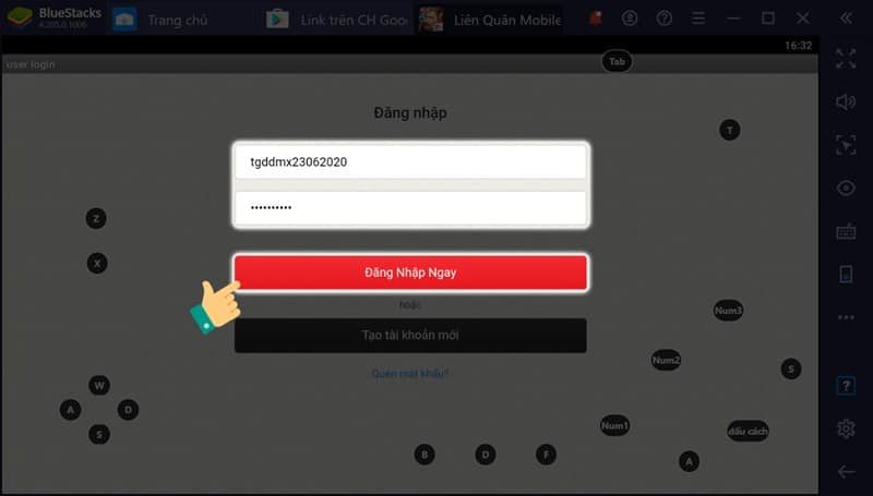 Nhập thông tin tài khoản mà bạn vừa đăng kí -> Ấn chọn Đăng Nhập Ngay.