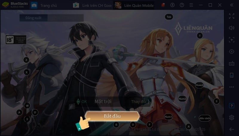 Bấm nút Bắt Đầu để vào game.