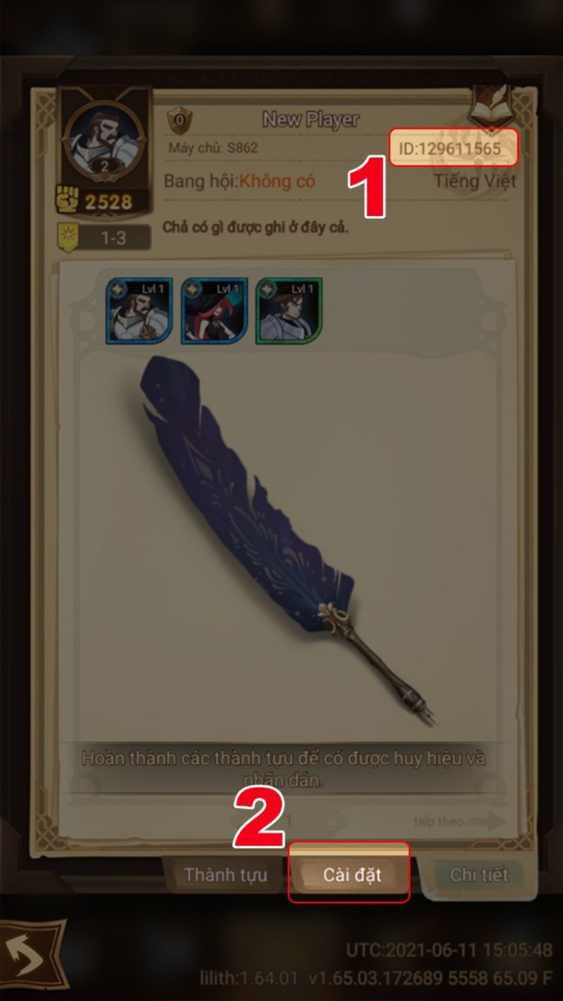 Khi cửa sổ avatar hiển thị, bạn sẽ thấy một dãy số ID ở phía trên bên phải màn hình -> Bấm vào Cài đặt.