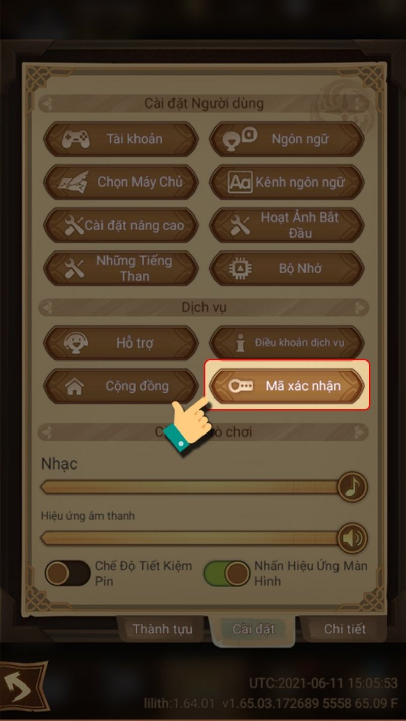 Nhấn vào Mã xác nhận.