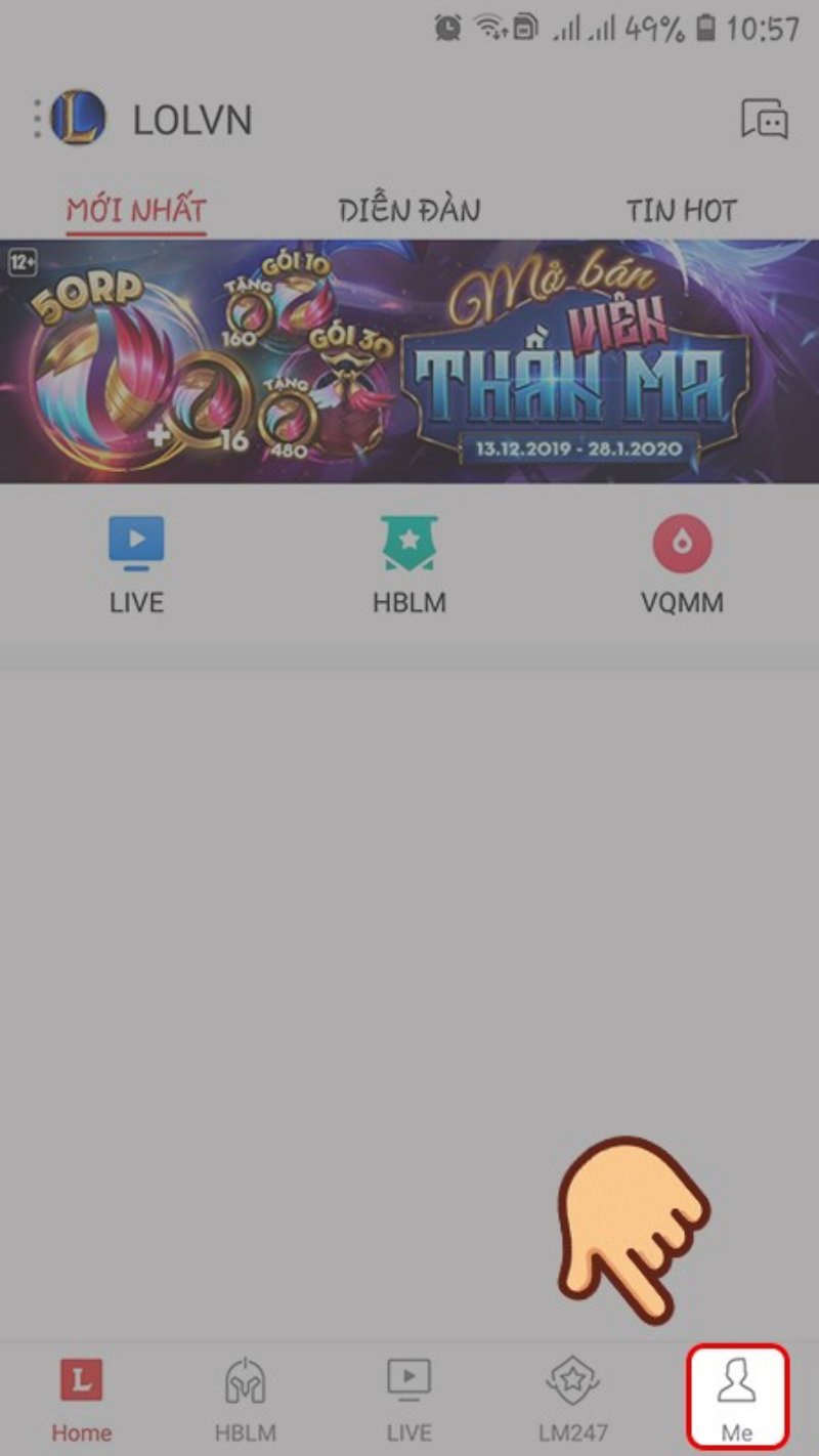 Nhấn chọn biểu tượng Me