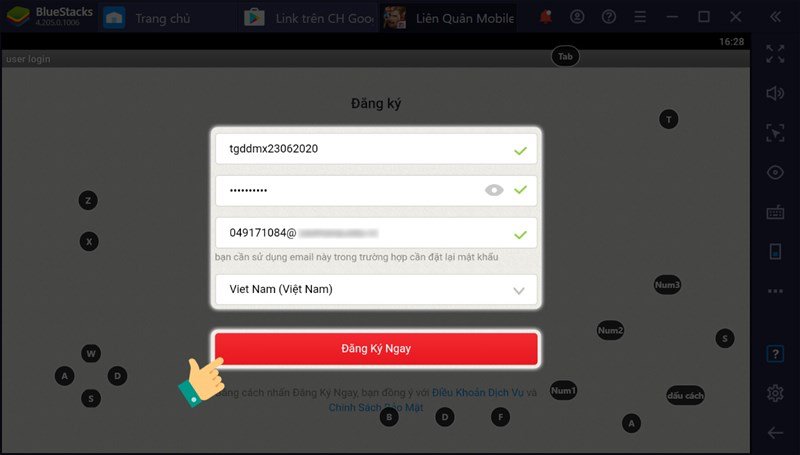 Điền thông tin tài khoản và ấn chọn Đăng Ký ngay.
