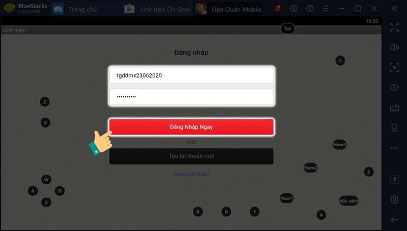 Điền thông tin tài khoản vừa đăng kí và bấm chọn Đăng Nhập Ngay.