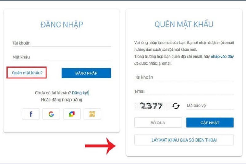 Nhập ID tài khoản, email đăng ký và mã bảo vệ -> Nhấn "Cập nhật".