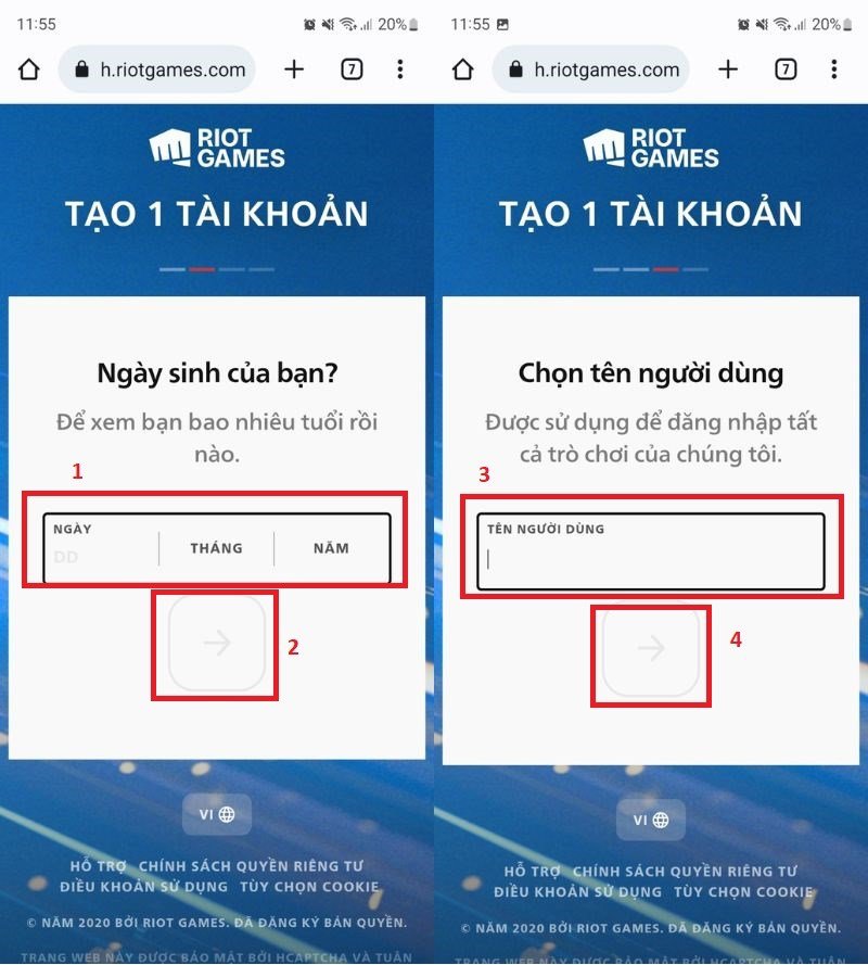 Nhập ngày sinh -> Nhấn chọn Tiếp tục -> Bạn đặt tên người dùng -> Ấn chọn Tiếp tục.