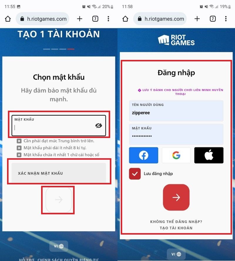 Nhập mật khẩu và xác nhận lại mật khẩu là hoàn tất quá trình tạo tài khoản.