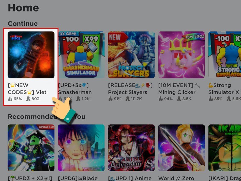 Tại giao diện Roblox, bạn bấm chọn vào game Viet Nam Piece.