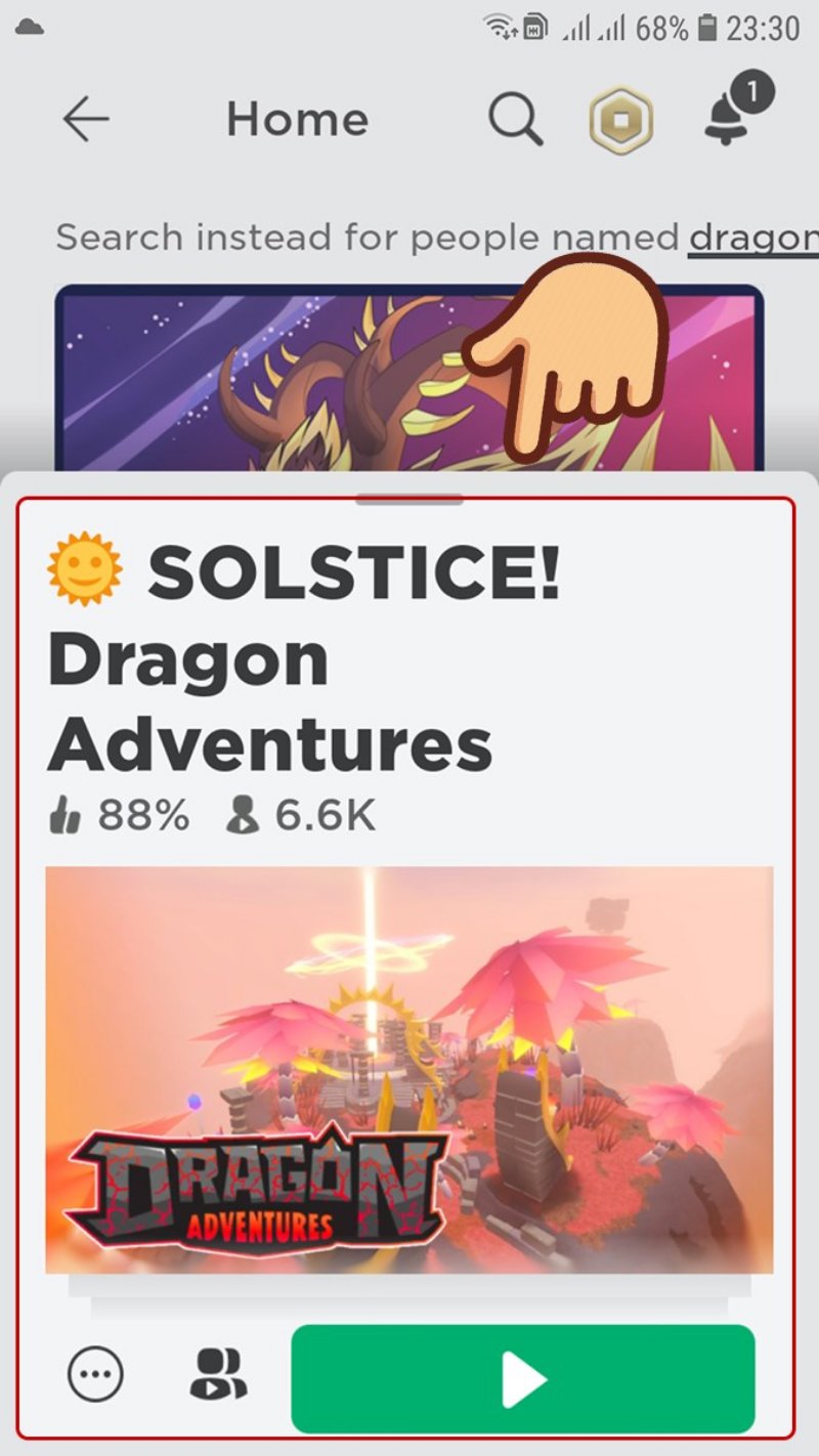 Vào Roblox tìm và bấm chọn mode chơi Dragon Adventures.