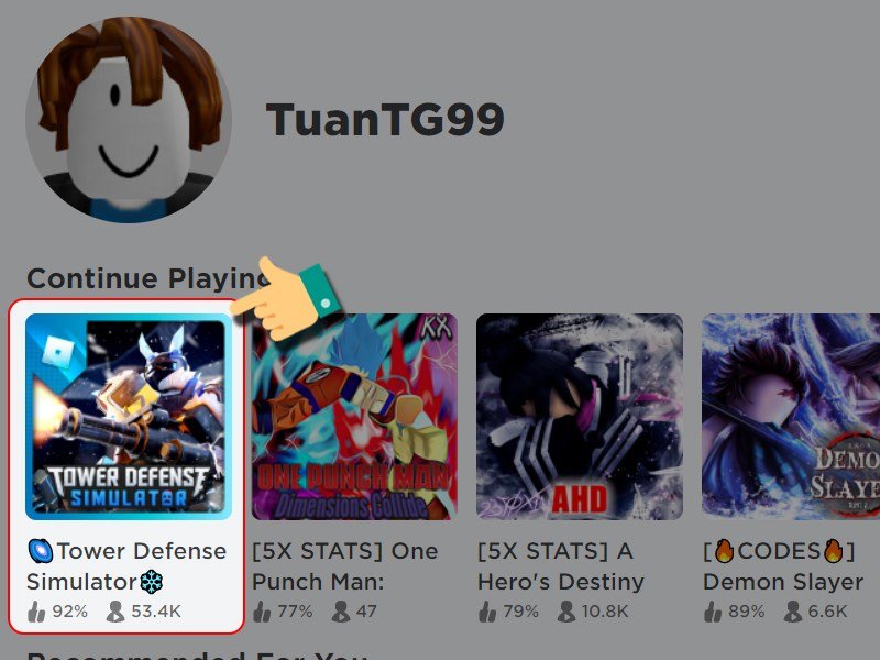 Vào Roblox tìm và ấn chọn Tower Defense Simulator.