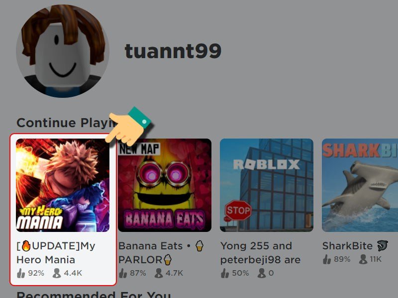 Vào Roblox tìm và bấm chọn My Hero Mania.