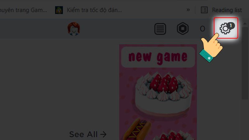 Vào game Roblox, ấn vào Biểu tượng Bánh răng cưa.