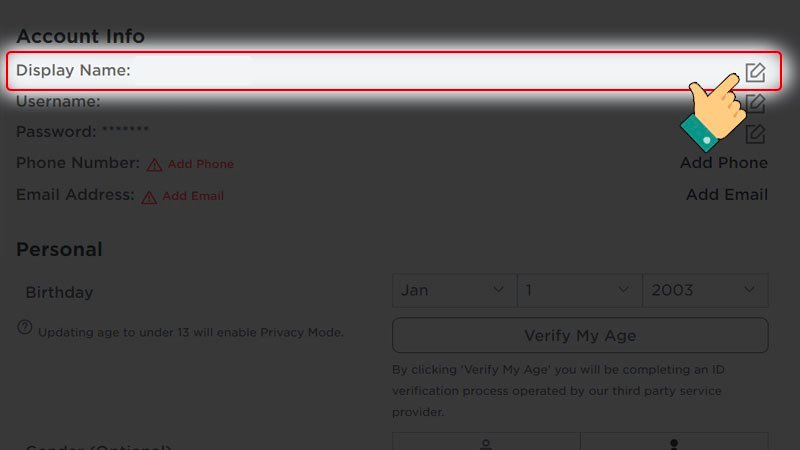Chỉnh sửa tên ở mục Display Name.