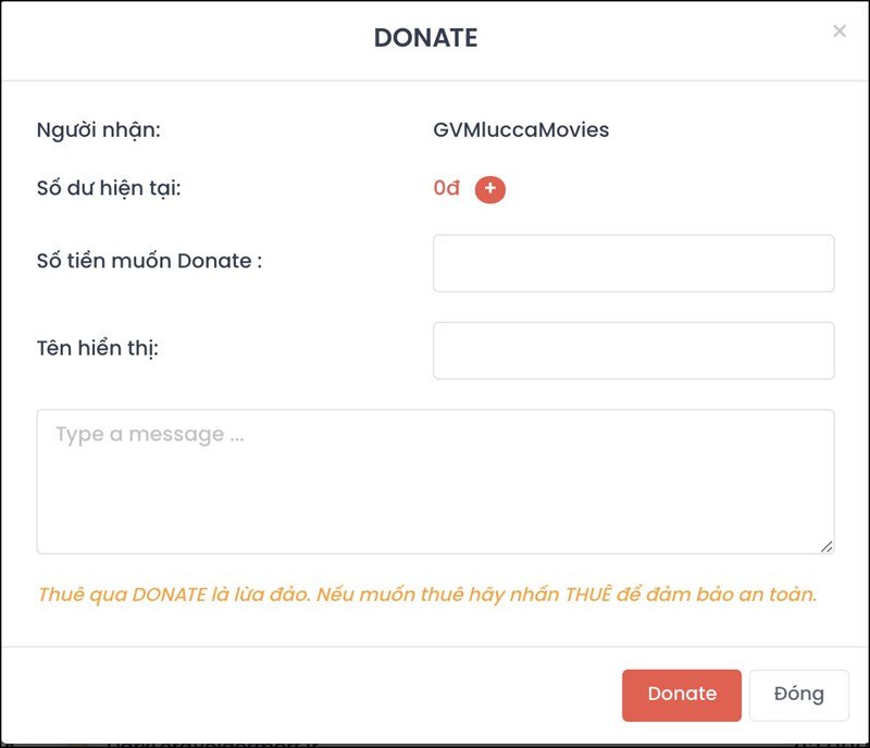 Nhập số tiền, tên hiển thị và tin nhắn cần gửi -> Ấn Donate.