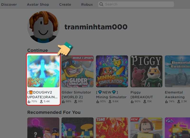 Tại giao diện Roblox, bạn nhấn tìm và chọn mode chơi Rainbow Piece.