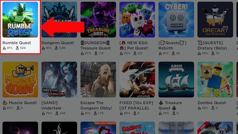 Chọn game Rumble Quest để đăng nhập vào game.
