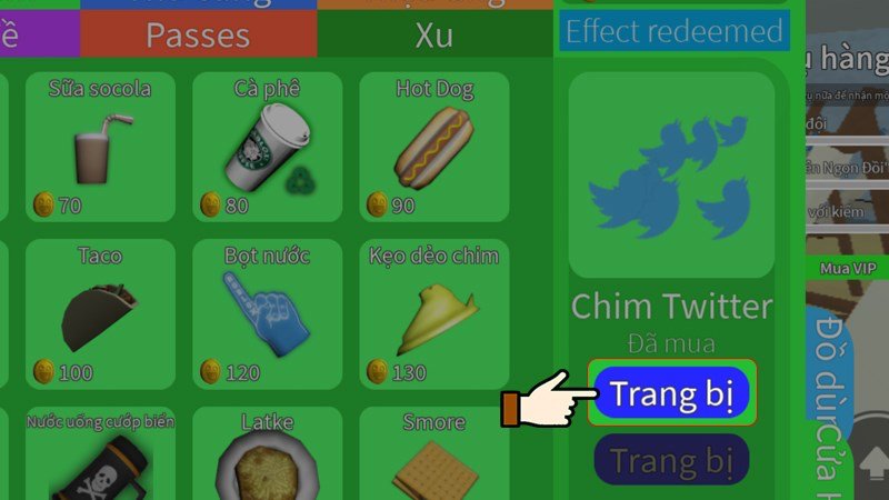 Khi nhập code thành công, bạn hãy lựa chọn trang bị cho nhân vật.