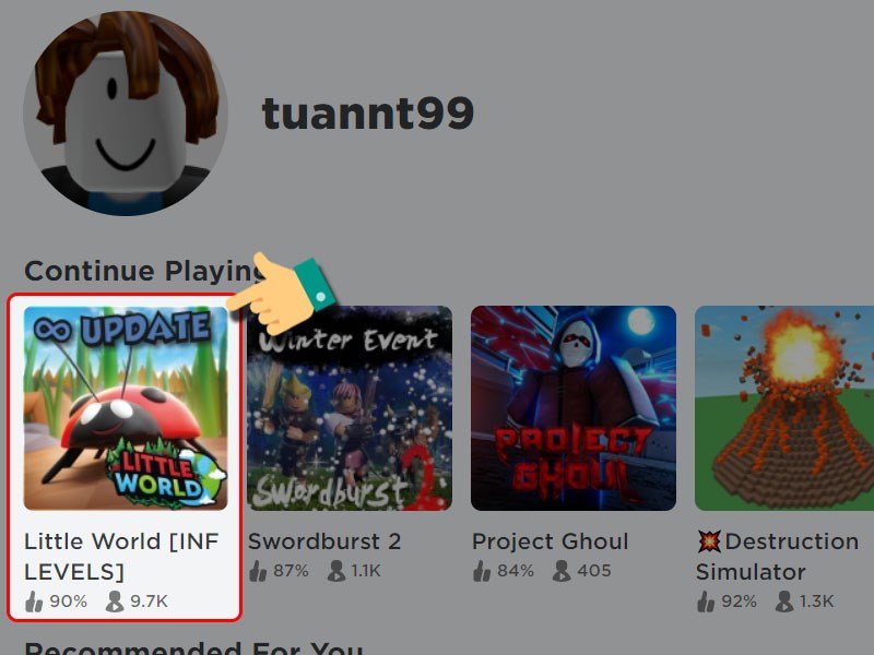 Vào Roblox tìm và nhấn chọn game Little World.