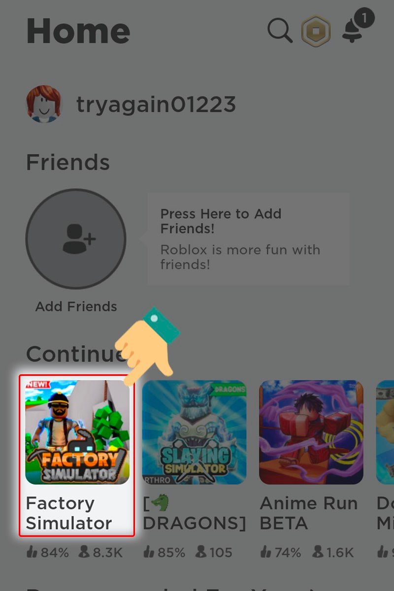 Vào Roblox và nhấn chọn Factory Simulator.