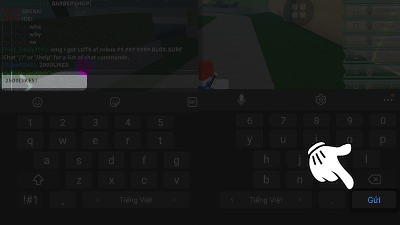 Nhập code vào khung chat và ấn Gửi (trên điện thoại) hoặc Enter (trên máy tính).