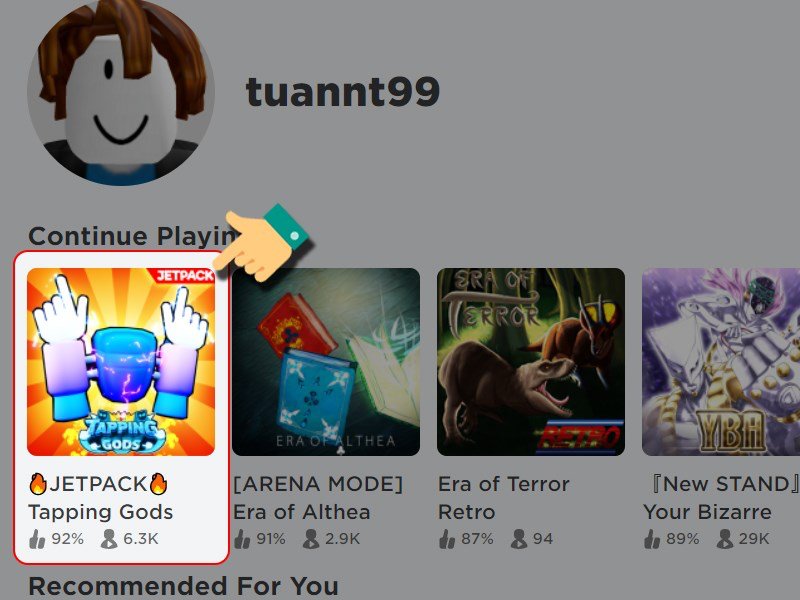 Vào Roblox tìm và nhấn chọn Tapping Gods.
