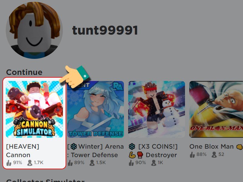 Vào Roblox tìm và nhấn chọn mode chơi Cannon Simulator.