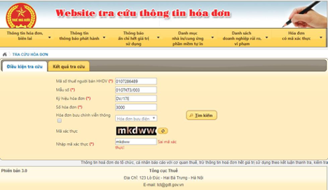 Sau khi thực hiện những bước trên, thông tin hóa đơn sẽ được hiển thị trên màn hình.