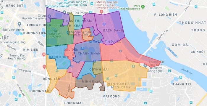 Bản đồ Hành chính Quận Hai Bà Trưng khổ lớn năm 2022