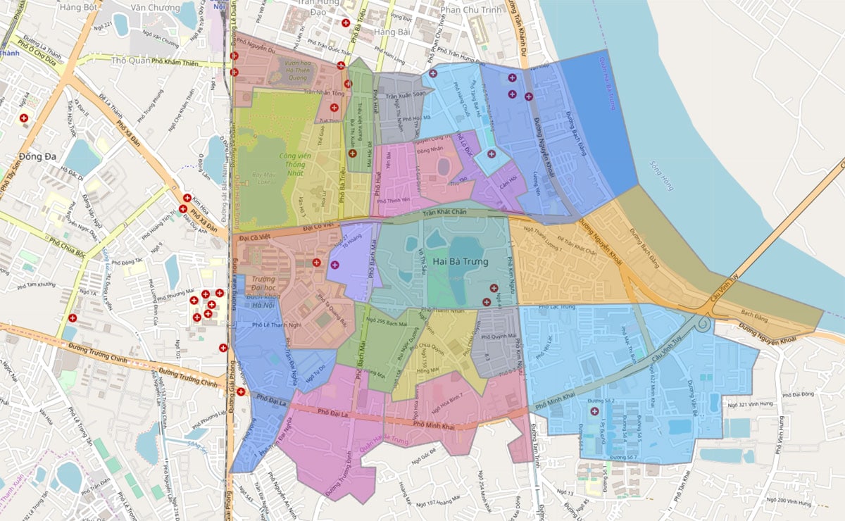 Bản đồ hành chính các phường tại Quận Hai Bà Trưng 